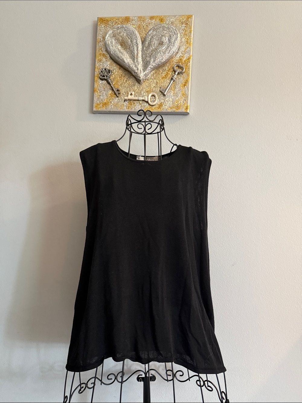 MaxMara Black Knit Sleeveless Top with Sheer Bottom Accent